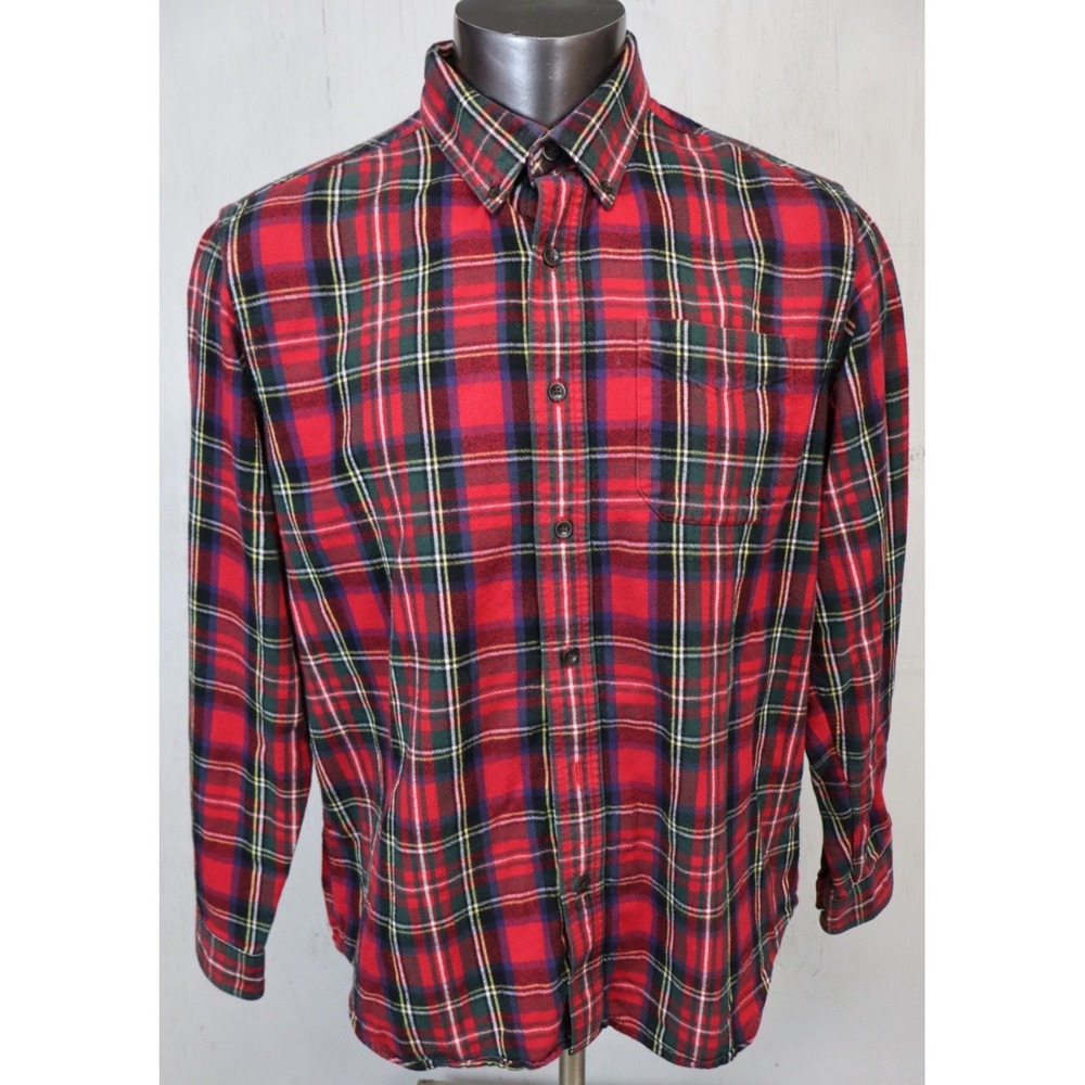Mens L.L. Bean Flannel Long Sleeve Button Front Shirt Size L Plaid Lumberjack